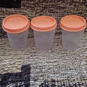 4/$30 New Orange Tupperware Measuring 2 oz. Glasses - Set of 3 & Lids